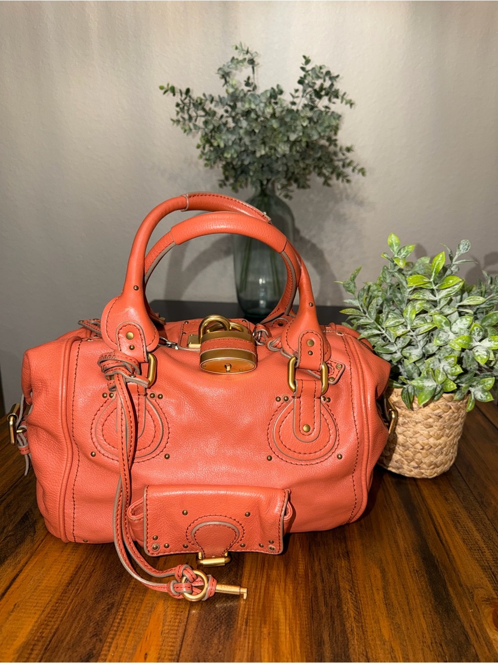 CHLOE Coral Paddington Leather Satchel Handbag